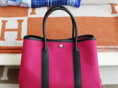 爱马仕 Garden Party 花园包30CM 黑色拼9i玉兰粉 老师傅手工缝制