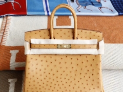 HERMES 1H太妃金 Birkin25CM 铂金包 南非KK鸵鸟皮 老师傅全手缝 金扣