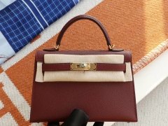 HERMES CK57 波尔多酒红 金扣 Minikelly二代 原厂Epsom皮 迷你凯莉包 纯手缝蜡线缝制
