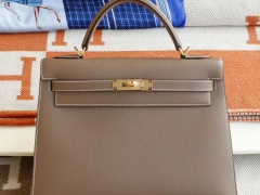 爱马仕 CC18 大象灰 金扣 外缝 Kelly35CM 原厂Epsom皮 凯丽凯莉包 纯手缝蜡线缝制