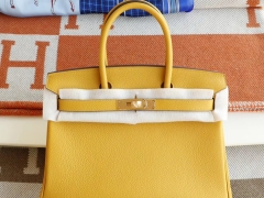 广州白云皮具城 9D琥珀黄 金扣 Birkin30CM 法国togo小牛皮 纯手缝蜡线缝制工艺