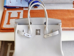 HERMES 80珍珠灰 银扣 Birkin30CM 法国Togo小牛皮 纯手缝蜡线缝制工艺
