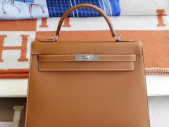 爱马仕 CC37金棕 银扣 外缝 Kelly35CM 原厂Epsom皮 凯丽凯莉包 纯手缝蜡线缝制