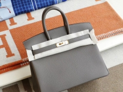 Hermes 8F锡器灰 金扣 birkin25CM 原厂Epsom皮 铂金包 纯手缝蜡线缝制工艺