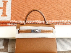 HERMES CC37金棕 银扣 Minikelly二代 原厂Epsom皮 迷你凯莉包 纯手缝蜡线缝制