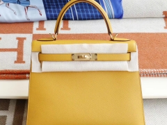 Hermes 9D琥珀黄 金扣 外缝 Kelly28CM 原厂Epsom皮 凯丽凯莉包 纯手缝蜡线