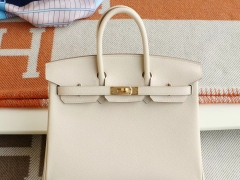 爱马仕 CC10奶昔白 金扣 birkin25CM 原厂Epsom皮 铂金包 纯手缝蜡线缝制
