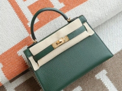 爱马仕 2Q英国绿 金扣 Minikelly二代 原厂山羊皮皮 迷你凯莉包 纯手缝蜡线缝制
