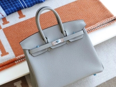 HERMES 4Z海鸥灰 银扣 Birkin25CM 法国togo小牛皮 纯手缝蜡线缝制工艺