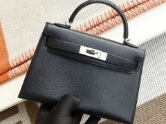 HERMES CC89黑色 Minikelly二代 原厂山羊皮皮 迷你凯莉包 纯手缝蜡线缝制
