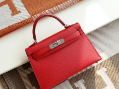 爱马仕 S3心红 银扣 Minikelly二代 原厂Epsom皮 迷你凯莉包 纯手缝蜡线缝制工艺