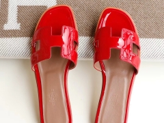 夏季旅游必备凉拖 H平底女拖鞋凉拖鞋漆皮 中国红 34-42码