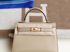 爱马仕 S2风衣灰 金扣 Minikelly二代 原厂山羊皮皮 迷你凯莉包 纯手缝蜡线缝制