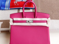 Hermes 专柜最新色 i9玉兰粉 银扣 birkin25CM 原厂Epsom皮 铂金包 纯手缝蜡线缝制工艺