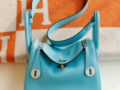 爱马仕 P3北方蓝 迷你Lindy20CM 法国Swift皮 H家老师傅纯手缝蜡线 琳迪包