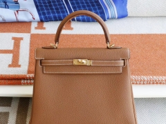 Hermes CC37金棕 内缝 金扣 Kelly25CM 原厂Togo皮 凯丽凯莉包 纯手缝蜡线缝制工艺