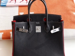 HERMES CC89黑色内拼Q5中国红 Birkin30CM 铂金包法国togo小牛皮 老师傅全手缝 银扣
