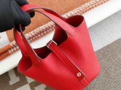 HERMES Q5中国红 银扣 Picotin Lock 菜篮子mini 14CM 原厂TC皮 纯手缝手工缝制