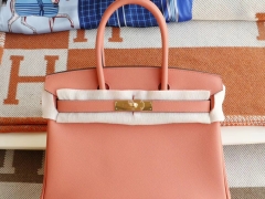 HERMES 爱马仕 L5龙虾粉 金扣 Birkin30CM 铂金包法国Epsom小牛皮 老师傅全手工