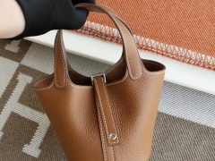 HERMES CC37金棕 银扣 Picotin Lock 菜篮子mini 14CM 原厂TC皮