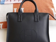 HERMES 爱马仕 打孔H公文包 黑色 Togo小牛 全手缝 银扣