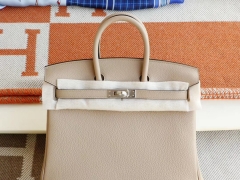 HERMES CC81斑鸠灰 银扣 birkin25CM 原厂Togo皮 铂金包 纯手缝蜡线缝制