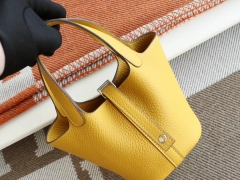 HERMES 9D琥珀黄 银扣 Picotin Lock 菜篮子mini 14CM 原厂TC皮