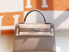 HERMES M8沥青灰 银扣 Minikelly二代 原厂Epsom皮 迷你凯莉包 纯手缝蜡线缝制工艺