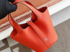 HERMES 9J火焰橙 银扣 Picotin Lock 菜篮子mini 14CM 原厂TC皮