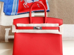 Hermes 专柜最新色 S3心红色 银扣 birkin25CM 原厂Epsom皮 铂金包 纯手缝蜡线缝制工艺