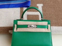 HERMES 1K竹子绿 银扣 Minikelly二代 原厂山羊皮皮 迷你凯莉包 纯手缝蜡线缝制