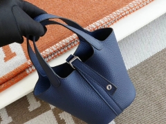 HERMES M3水墨蓝 银扣 Picotin Lock 菜篮子mini 14CM 原厂TC皮 纯手缝手工缝制