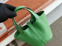 HERMES 1K竹子绿 银扣 Picotin Lock 菜篮子mini 14CM 原厂TC皮