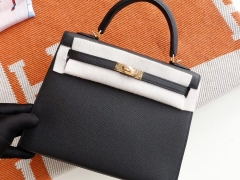 HERMES CC89黑色 金扣 Kelly25CM 原厂Epsom皮 凯丽凯莉包 纯手缝蜡线缝制