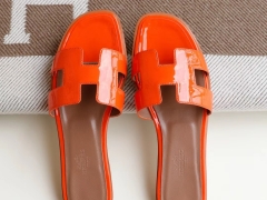 夏季旅游必备凉拖 H平底女拖鞋凉拖鞋漆皮 橙色 34-42码