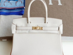 爱马仕 CC10奶昔白拼CK37金棕 金扣Birkin30CM 铂金包法国TC小牛皮 老师傅全手缝