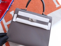 爱马仕 8F锡器灰 Kelly25CM 原厂Epsom皮 凯丽凯莉包 纯手缝蜡线缝制工艺