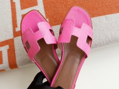 爱马仕 夏季旅游必备凉拖 H平底拖鞋凉拖鞋 蜥蜴皮 粉色 34-42码