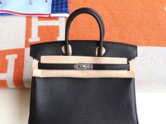HERMES CC89黑色 Birkin25CM 铂金包法国swift皮 老师傅全手缝 银扣