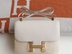 HERMES cc10奶昔白 Constance24CM 空姐包 原厂Epsom皮 银扣 纯手工手缝工艺制作