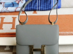 HERMES 爱马仕 新色C63杏仁绿 金扣 Constance24CM 空姐包 原厂Epsom皮 纯手工手缝