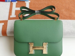 HERMES 1K竹子绿 Constance24CM 空姐包 原厂Epsom皮 银扣 纯手工手缝工艺制作