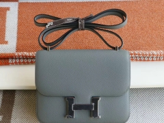 爱马仕 新色C63杏仁绿 银扣 Constance19CM 空姐包 原厂Epsom皮 纯手工手缝