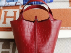 HERMES B5宝石红 银扣 Picotin Lock 菜篮子22CM 雾面鳄鱼俩点 纯手缝手工缝制工艺