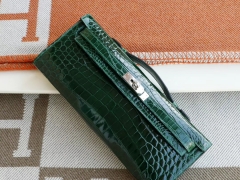 爱马仕 6Q祖母绿 kelly cut 亮面鳄鱼 老师傅手工缝制工艺技术