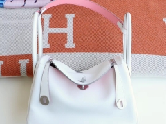 HERMES 01纯白内拼3Q樱花粉 Lindy26CM swift皮 H家老师傅纯手缝蜡线 琳迪包