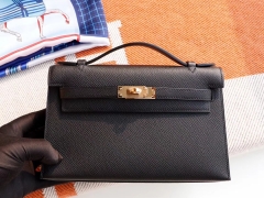 HERMES 宴会手挽款 CC89黑色 金扣 Minikelly一代 原厂Epsom皮 迷你凯莉包 纯手缝蜡线缝制工艺