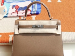 Hermes CK18大象灰 银扣 Kelly28CM 原厂Epsom皮 凯丽凯莉包 纯手缝蜡线缝制工艺