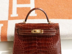 Minikelly二代 法国顶级Hcp亮面两点尼罗鳄Shiny Niloticus 31 Miel 蜜糖棕 金扣 铂金包 顶尖工艺 全手缝蜜蜡线缝制