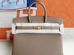 爱马仕 Ck18大象灰 Birkin25CM 原厂Epsom皮 纯手缝蜡线缝制 金扣 铂金包